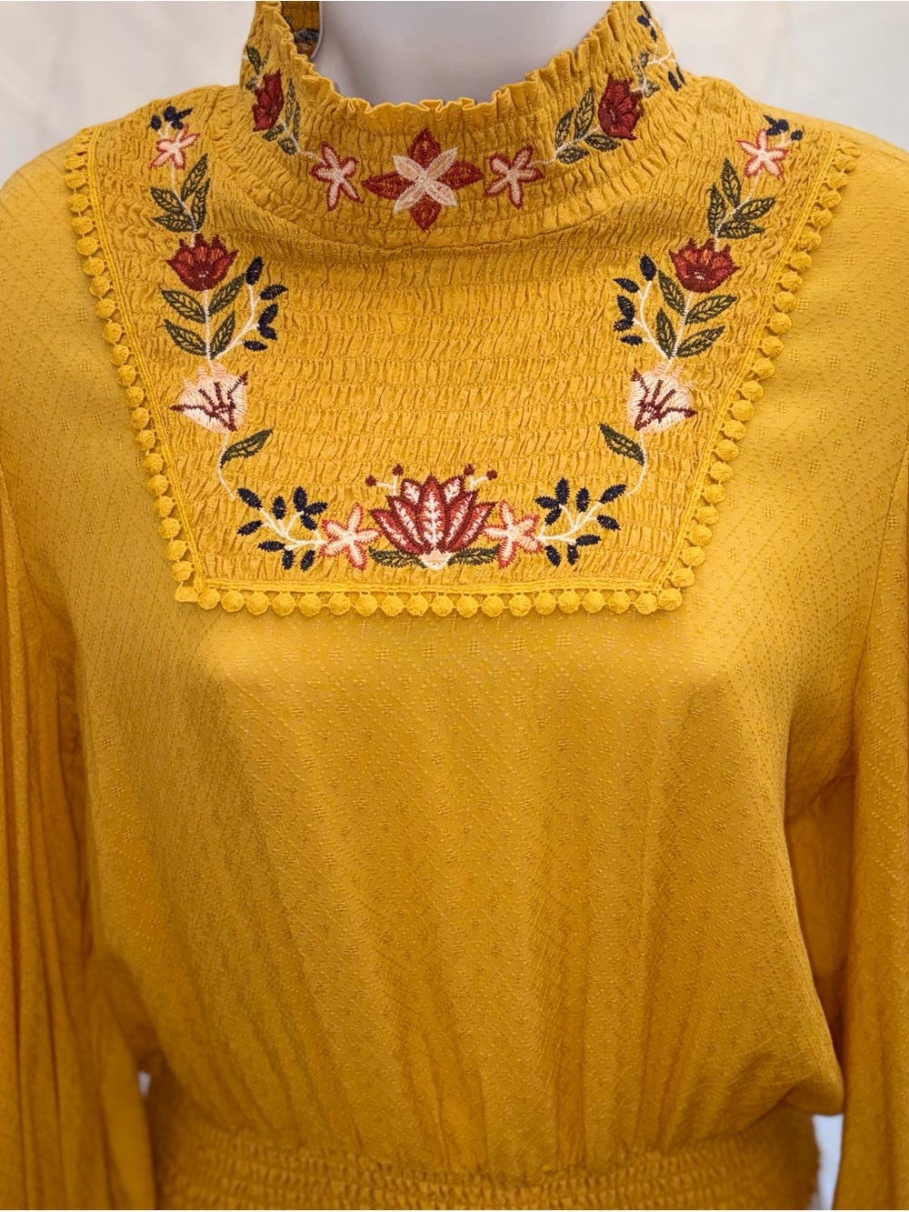 Coco + Jaimeson 70’s Retro Smocked Blouse Boho Chic Cottagecore Folk Small NWT
